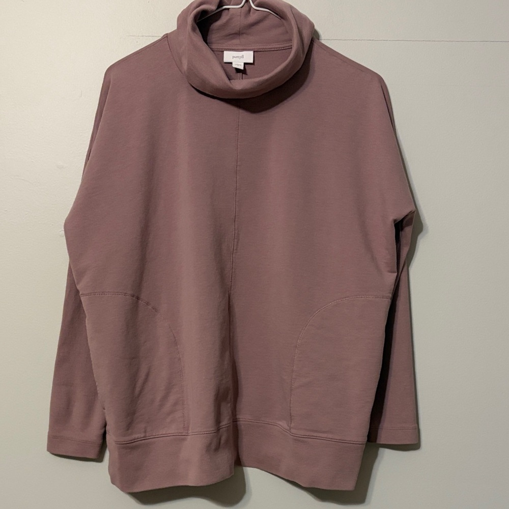 Purejill: Women's Mauve turtleneck sweatshirt top. Small. Pockets. Cotton/modal